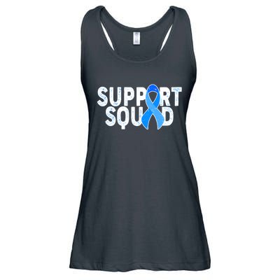 Support Squad Colon Cancer Awareness Blue Ribbon Ladies Essential Flowy Tank