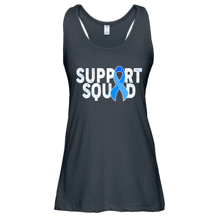 Support Squad Colon Cancer Awareness Blue Ribbon Ladies Essential Flowy Tank