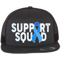 Support Squad Colon Cancer Awareness Blue Ribbon Flat Bill Trucker Hat