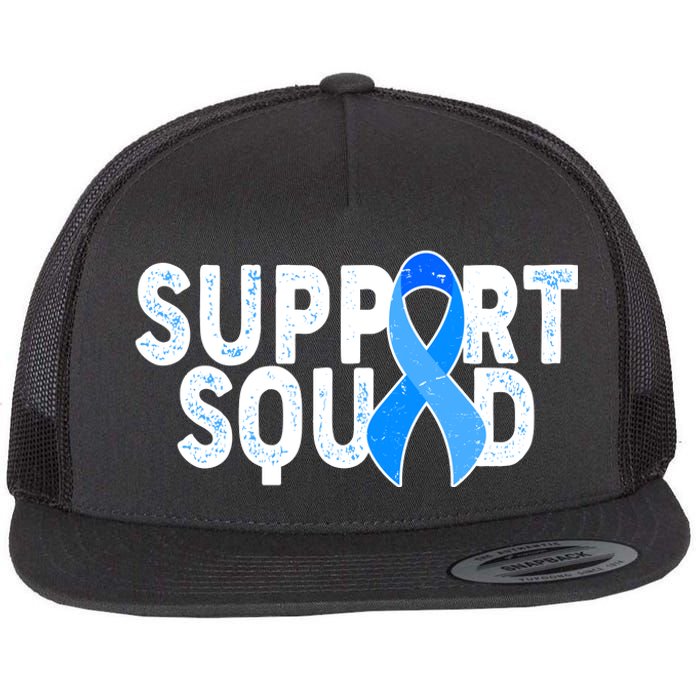 Support Squad Colon Cancer Awareness Blue Ribbon Flat Bill Trucker Hat