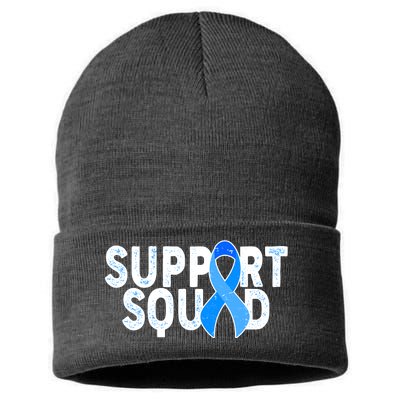 Support Squad Colon Cancer Awareness Blue Ribbon Sustainable Knit Beanie