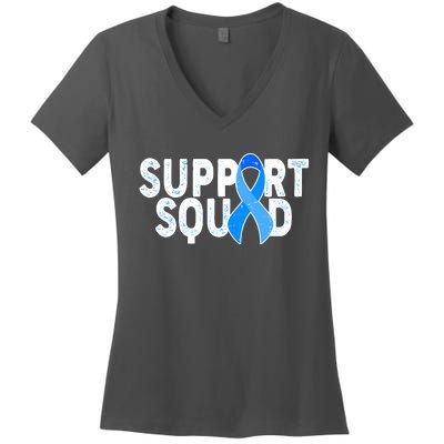 Support Squad Colon Cancer Awareness Blue Ribbon Women's V-Neck T-Shirt