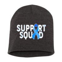 Support Squad Colon Cancer Awareness Blue Ribbon Short Acrylic Beanie