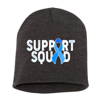 Support Squad Colon Cancer Awareness Blue Ribbon Short Acrylic Beanie