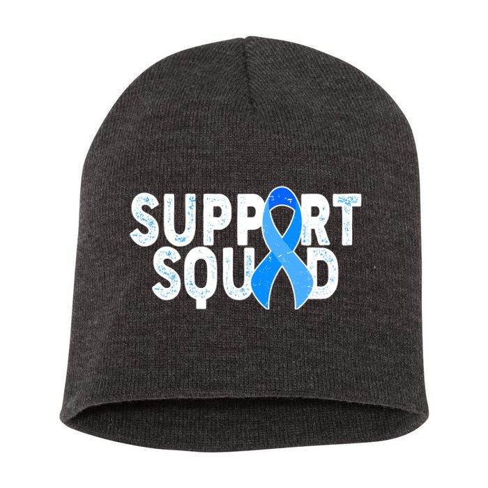 Support Squad Colon Cancer Awareness Blue Ribbon Short Acrylic Beanie