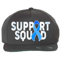 Support Squad Colon Cancer Awareness Blue Ribbon Wool Snapback Cap