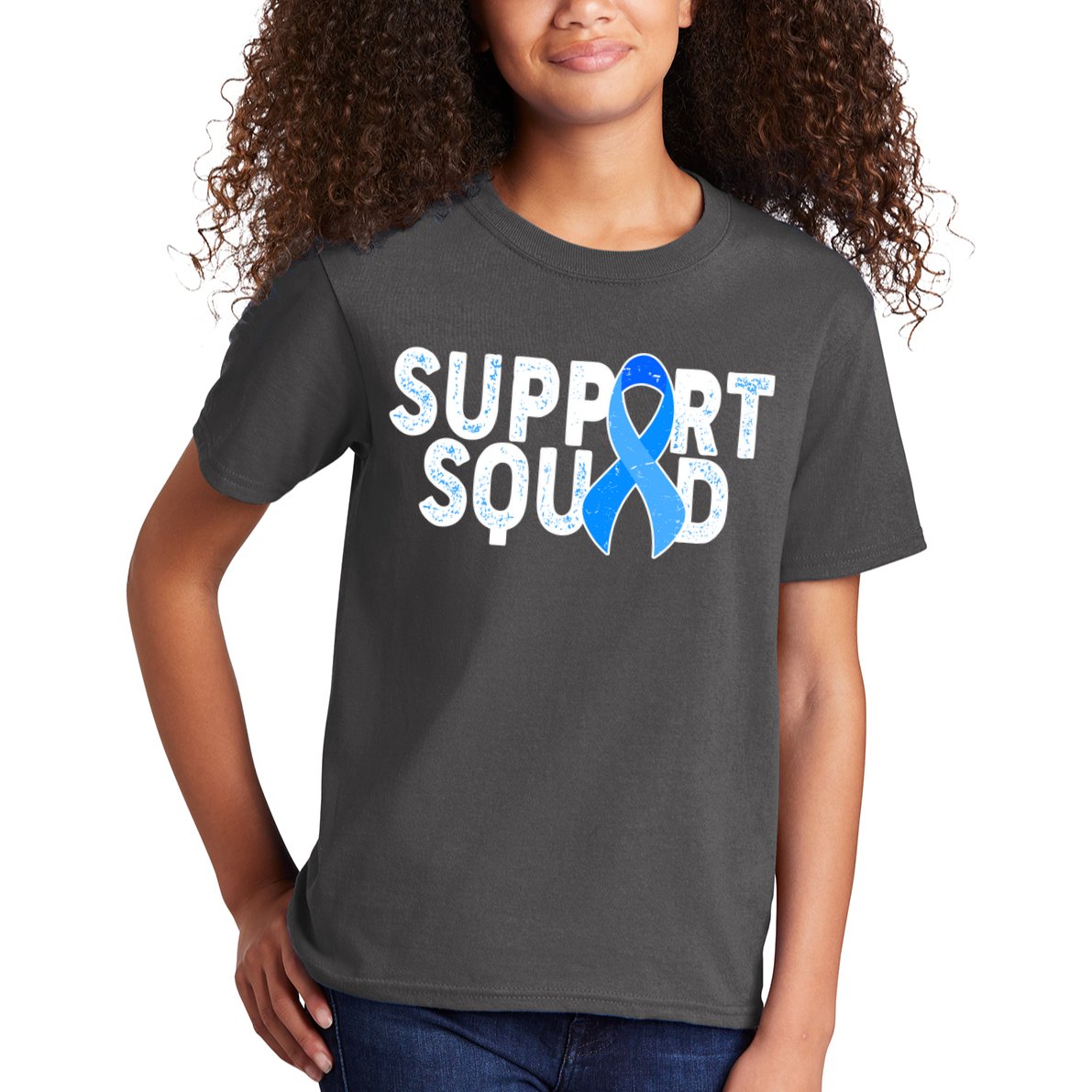 Support Squad Colon Cancer Awareness Blue Ribbon Kids T-Shirt