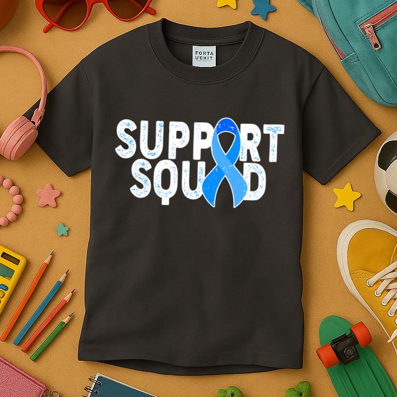 Support Squad Colon Cancer Awareness Blue Ribbon Kids T-Shirt