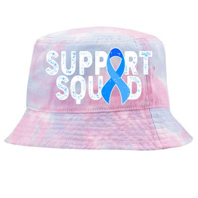 Support Squad Colon Cancer Awareness Blue Ribbon Tie-Dyed Bucket Hat