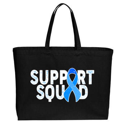 Support Squad Colon Cancer Awareness Blue Ribbon Cotton Canvas Jumbo Tote