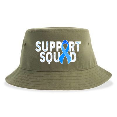 Support Squad Colon Cancer Awareness Blue Ribbon Sustainable Bucket Hat