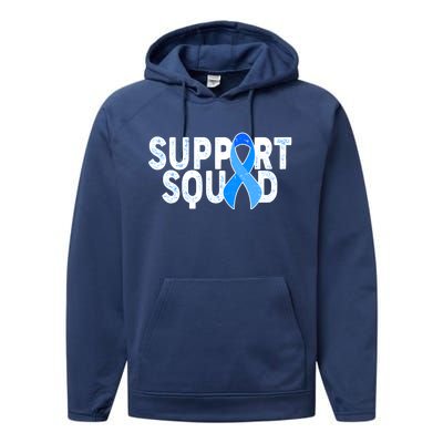 Support Squad Colon Cancer Awareness Blue Ribbon Performance Fleece Hoodie