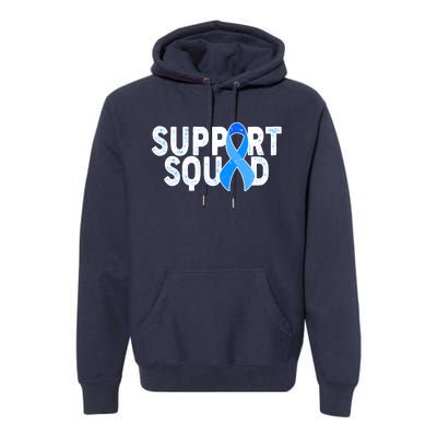 Support Squad Colon Cancer Awareness Blue Ribbon Premium Hoodie