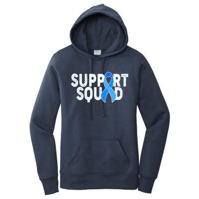 Support Squad Colon Cancer Awareness Blue Ribbon Women's Pullover Hoodie