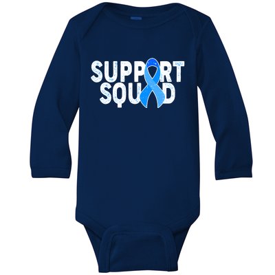 Support Squad Colon Cancer Awareness Blue Ribbon Baby Long Sleeve Bodysuit