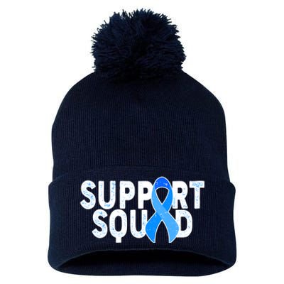 Support Squad Colon Cancer Awareness Blue Ribbon Pom Pom 12in Knit Beanie