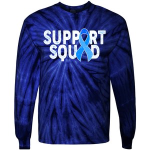 Support Squad Colon Cancer Awareness Blue Ribbon Tie-Dye Long Sleeve Shirt