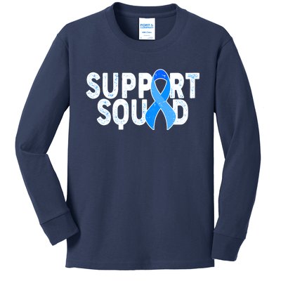 Support Squad Colon Cancer Awareness Blue Ribbon Kids Long Sleeve Shirt