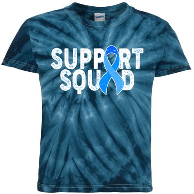 Support Squad Colon Cancer Awareness Blue Ribbon Kids Tie-Dye T-Shirt