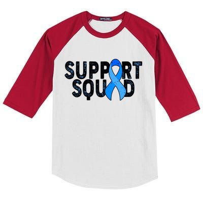 Support Squad Colon Cancer Awareness Blue Ribbon Kids Colorblock Raglan Jersey