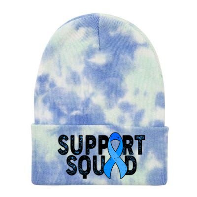 Support Squad Colon Cancer Awareness Blue Ribbon Tie Dye 12in Knit Beanie