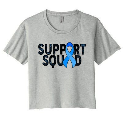 Support Squad Colon Cancer Awareness Blue Ribbon Women's Crop Top Tee