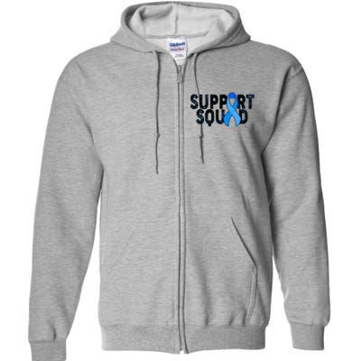 Support Squad Colon Cancer Awareness Blue Ribbon Full Zip Hoodie