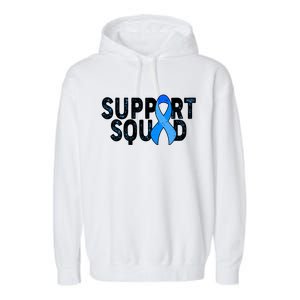 Support Squad Colon Cancer Awareness Blue Ribbon Garment-Dyed Fleece Hoodie