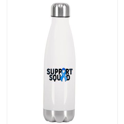 Support Squad Colon Cancer Awareness Blue Ribbon Stainless Steel Insulated Water Bottle