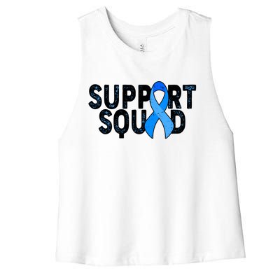 Support Squad Colon Cancer Awareness Blue Ribbon Women's Racerback Cropped Tank