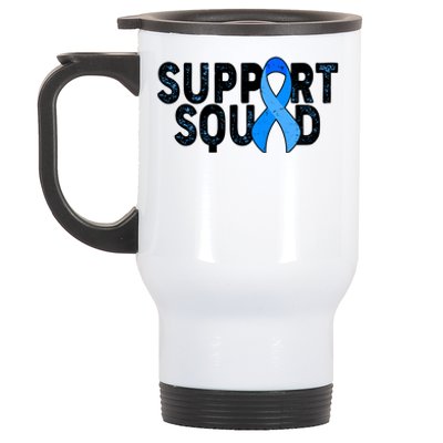 Support Squad Colon Cancer Awareness Blue Ribbon Stainless Steel Travel Mug