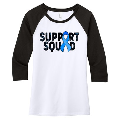 Support Squad Colon Cancer Awareness Blue Ribbon Women's Tri-Blend 3/4-Sleeve Raglan Shirt