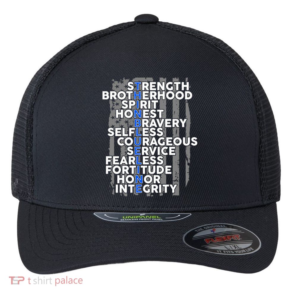 Support The Thin Blue Line US Flag Flexfit Unipanel Trucker Cap