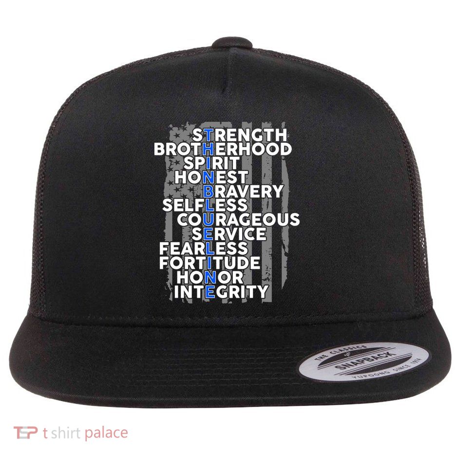 Support The Thin Blue Line US Flag Flat Bill Trucker Hat