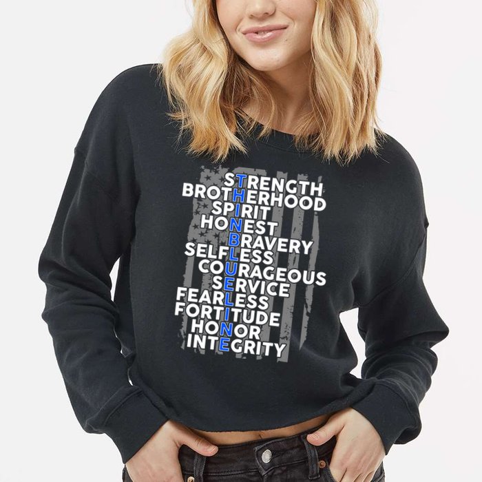 Support The Thin Blue Line US Flag Cropped Pullover Crew