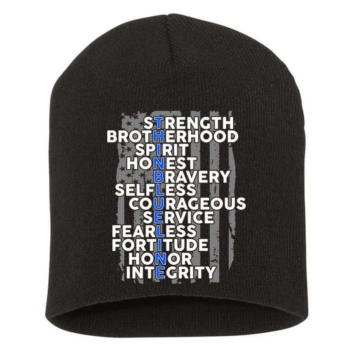 Support The Thin Blue Line US Flag Short Acrylic Beanie