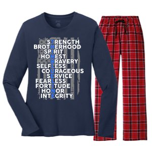 Support The Thin Blue Line US Flag Women's Long Sleeve Flannel Pajama Set 