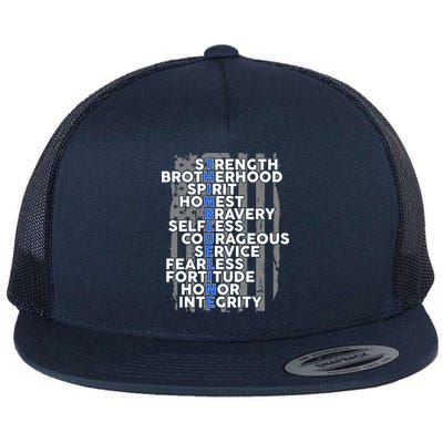 Support The Thin Blue Line US Flag Flat Bill Trucker Hat