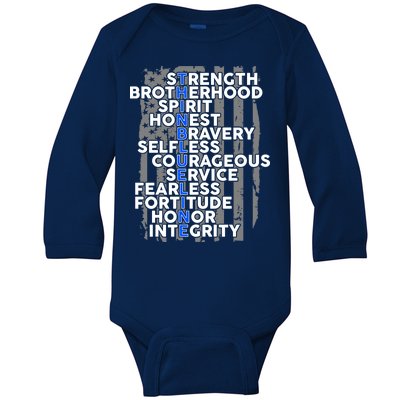 Support The Thin Blue Line US Flag Baby Long Sleeve Bodysuit