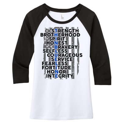 Support The Thin Blue Line US Flag Women's Tri-Blend 3/4-Sleeve Raglan Shirt