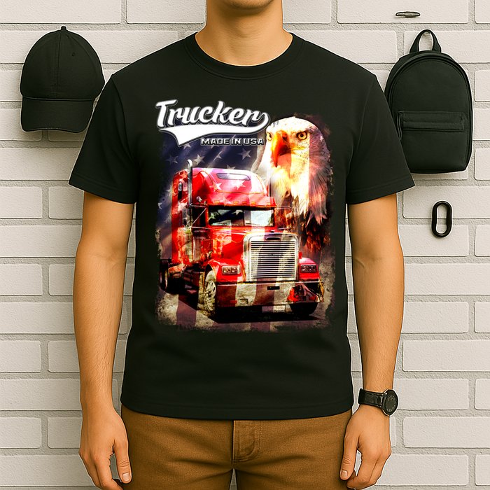 Support Trucker Made In USA Eagle Flag T-Shirt