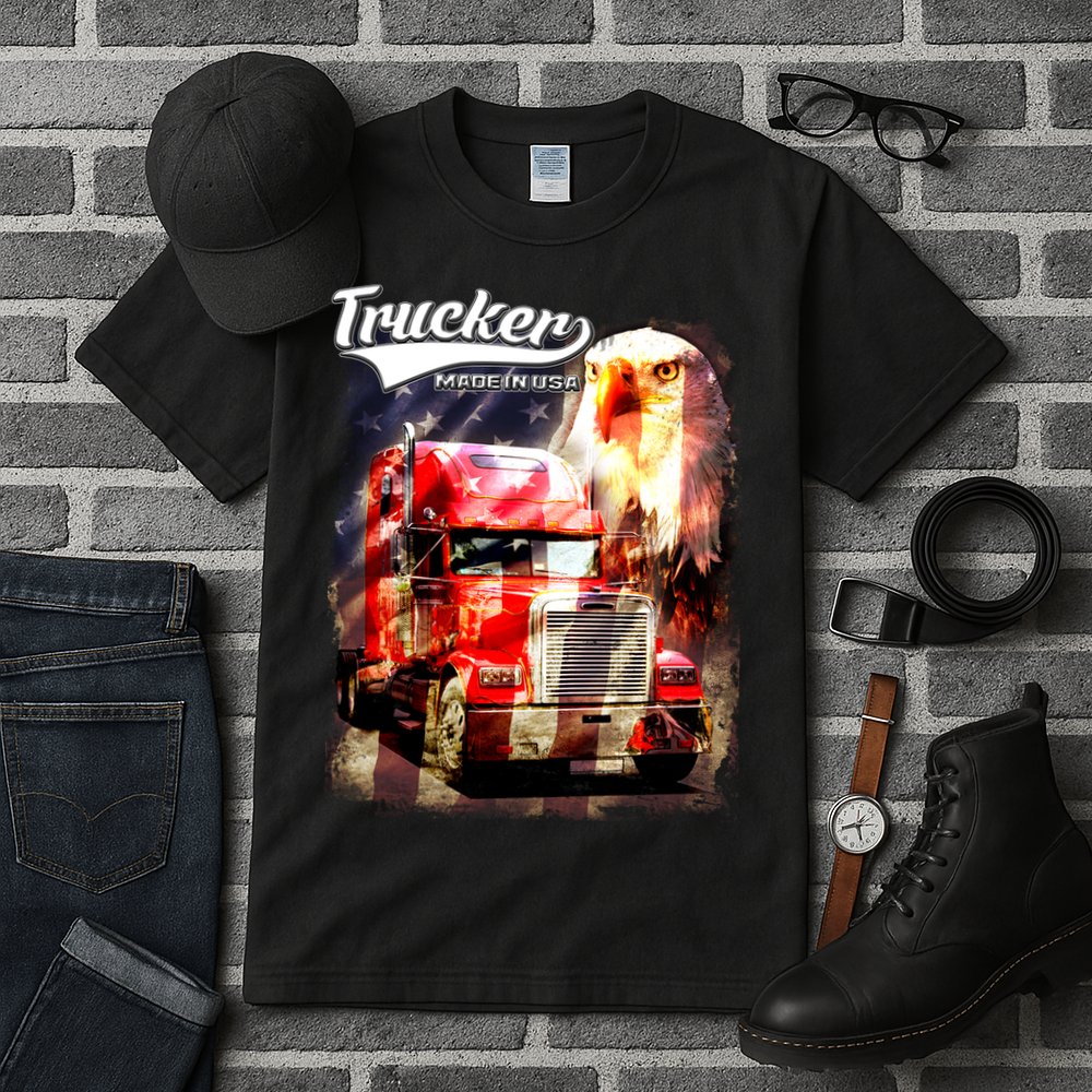 Support Trucker Made In USA Eagle Flag Tall T-Shirt