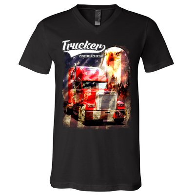 Support Trucker Made In USA Eagle Flag V-Neck T-Shirt