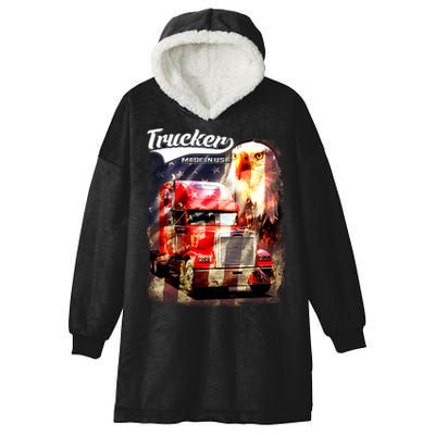 Support Trucker Made In USA Eagle Flag Hooded Wearable Blanket