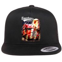 Support Trucker Made In USA Eagle Flag Flat Bill Trucker Hat