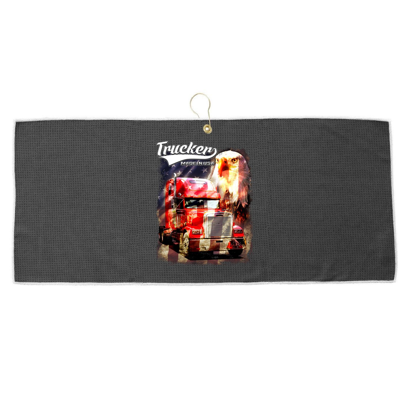 Support Trucker Made In USA Eagle Flag Large Microfiber Waffle Golf Towel