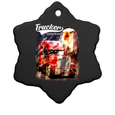 Support Trucker Made In USA Eagle Flag Ceramic Star Ornament