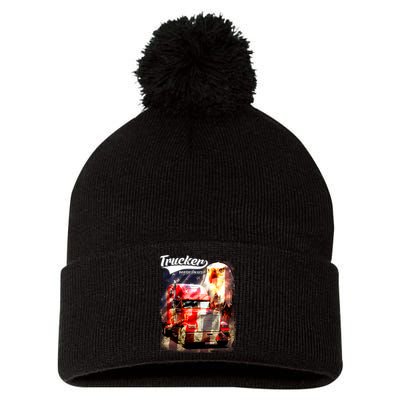 Support Trucker Made In USA Eagle Flag Pom Pom 12in Knit Beanie