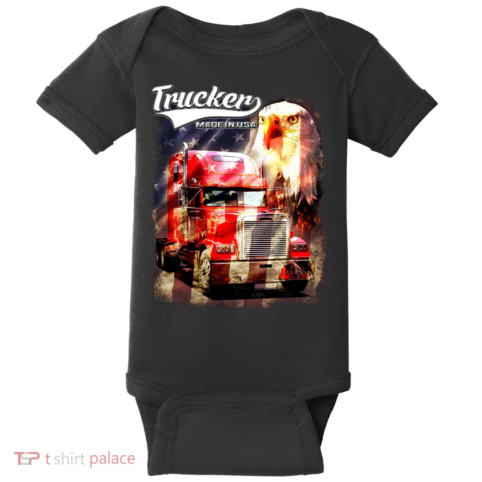 Support Trucker Made In USA Eagle Flag Baby Bodysuit