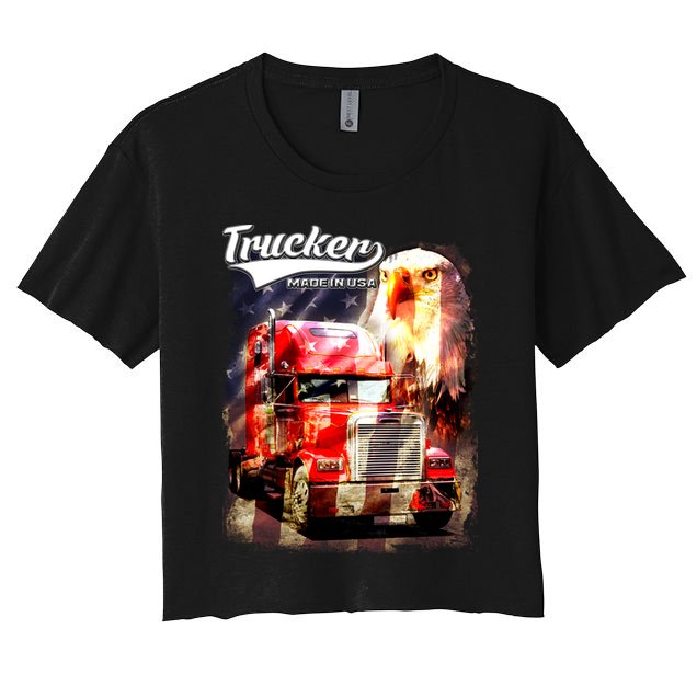 Support Trucker Made In USA Eagle Flag Crop Top